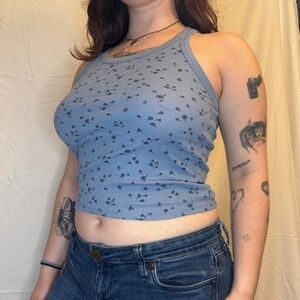 American Eagle Blue Floral Cropped Tank